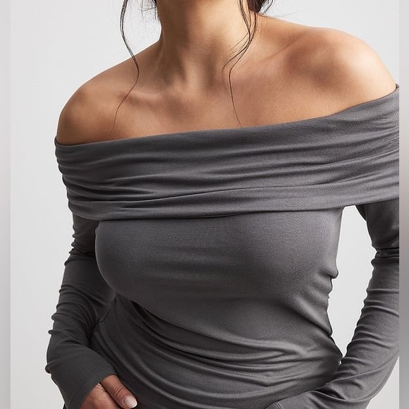 NA-KD Tops - NA-KD Gray Soft Line Long Sleeve Top Medium
